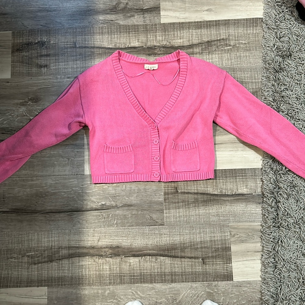 PACSUN - Pink cropped button up sweater - Size Medium